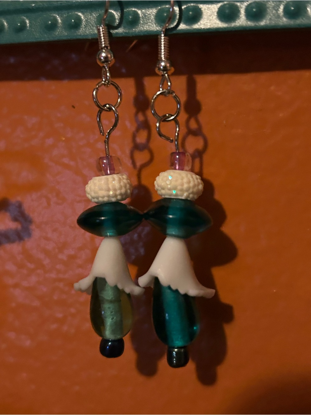 Handmade Teal Glass Flower Drop Earrings